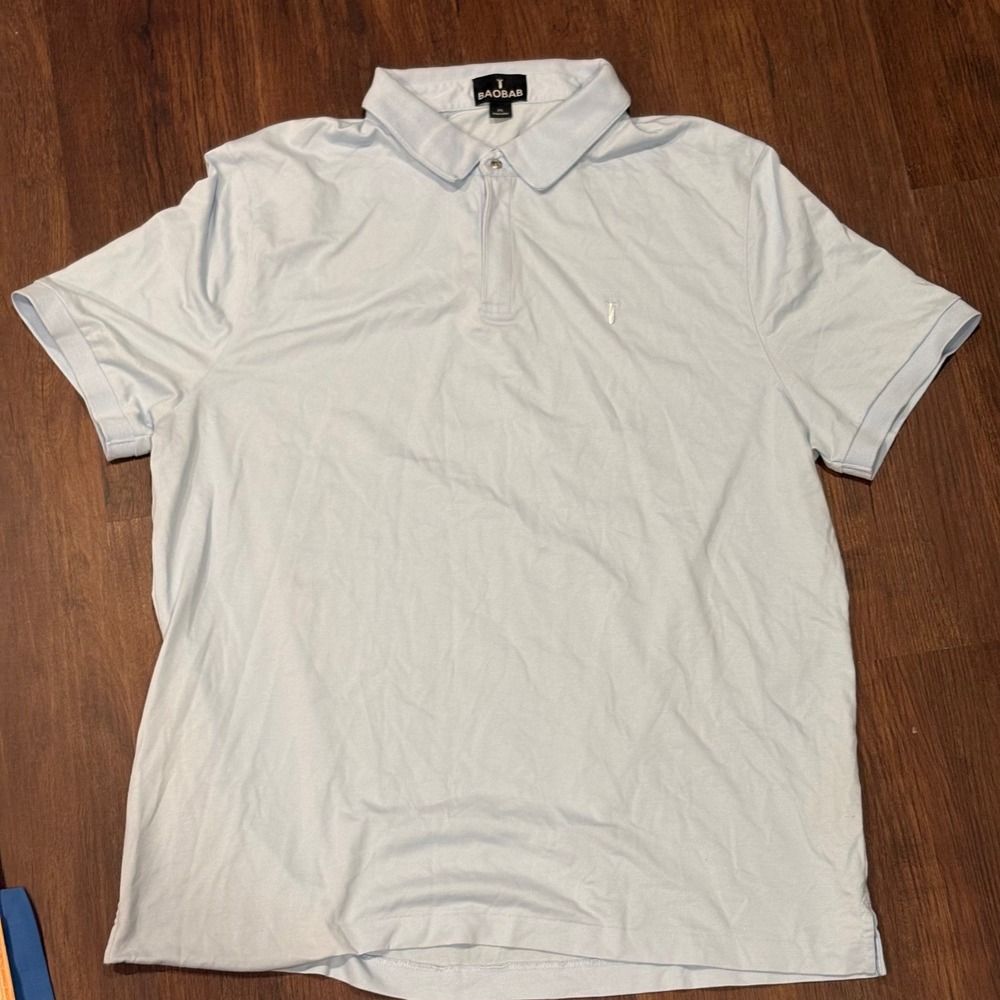 Baobab The Perfect Polo Light Blue Pima Cotton Stay Flat Snap Tech Shirt 2XL